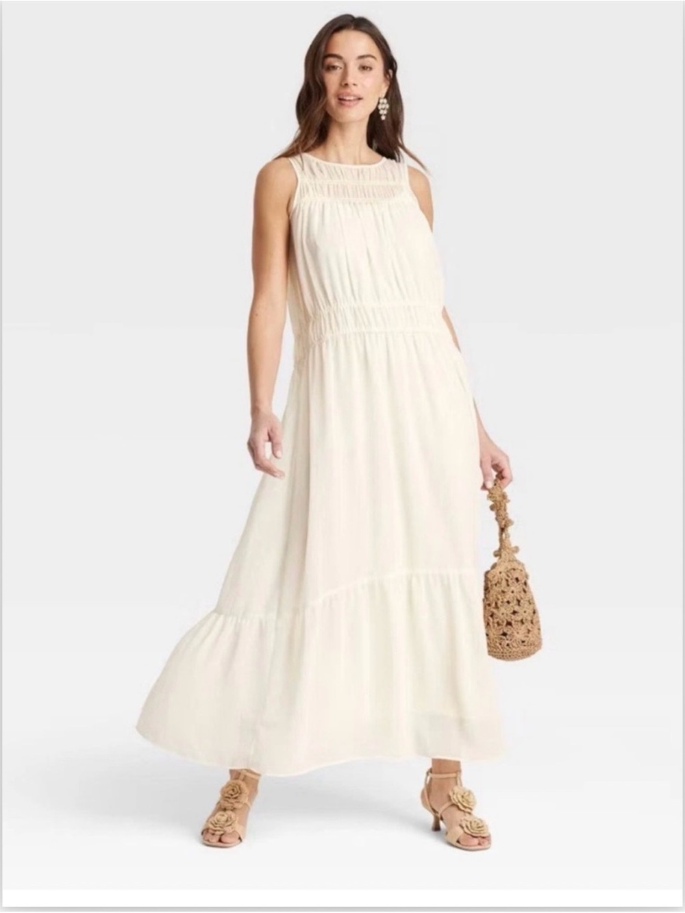 a new day Cream Sleeveless Maxi Dress with Shirred Bodice